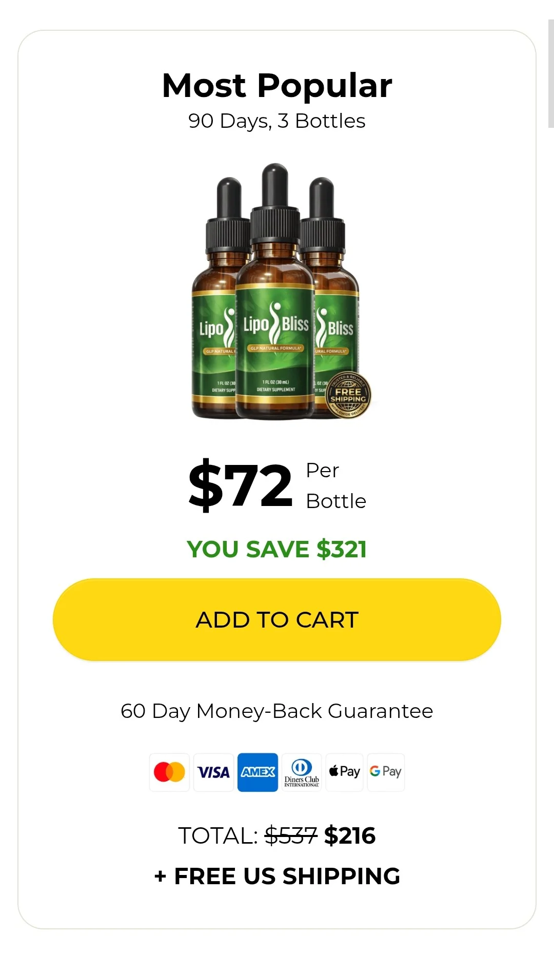 LipoBliss™ 3 bottles pricing